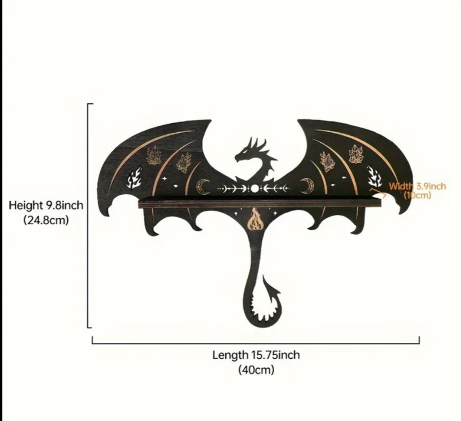Wooden Wall-Mounted Display Rack in The Shape of a Dragon, Designed with a Gothic And Witchy Aesthetic