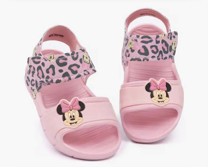 Minnie Mouse Kids Sandals Girls Pink Sliders with Supportive Strap Leopard Print Summer Pool & Play Shoes for Toddlers Slip-on Beach Footwear Fun Merchandise Gift for Children