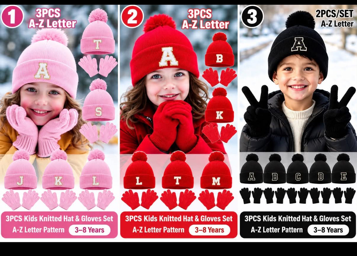 โ๏ธ๐ Kidsโ Personalised Initial Hat & Gloves Set ๐โ๏ธ