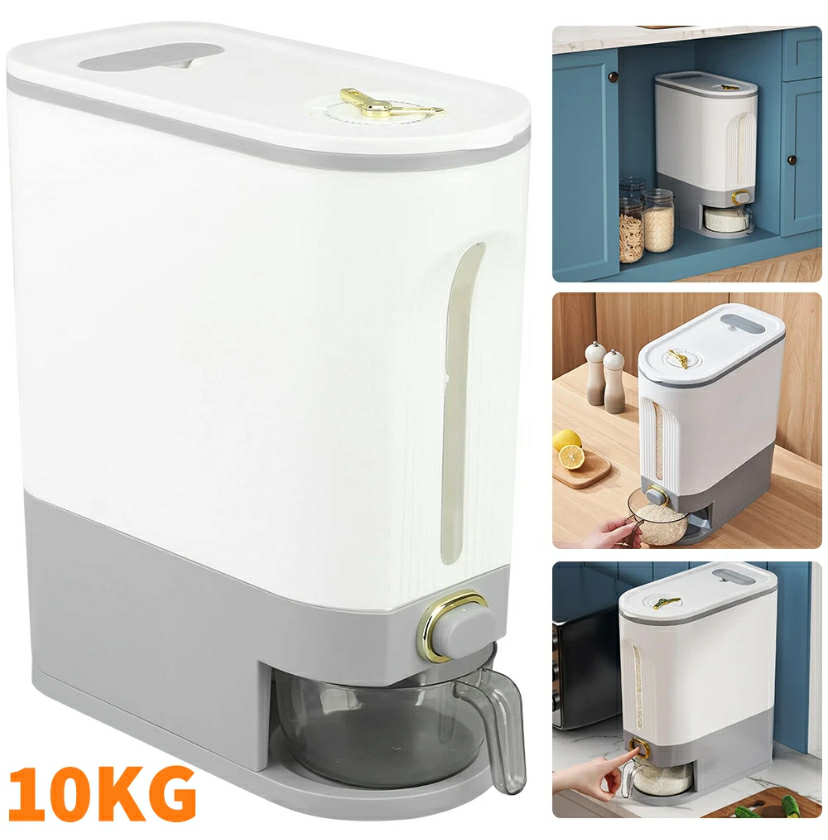 10kg Rice Dispenser Container Cereal Dispenser Box Dry Food Grain Storage