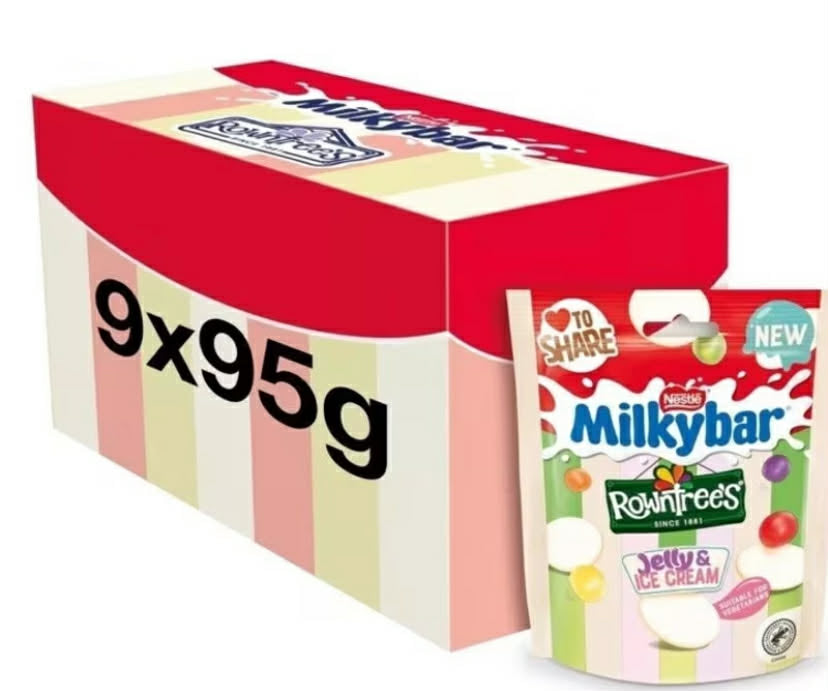 Milkybar Rowntree'S Jelly & Ice Cream Share Bag 9 X 95G Nestlé Short Dated