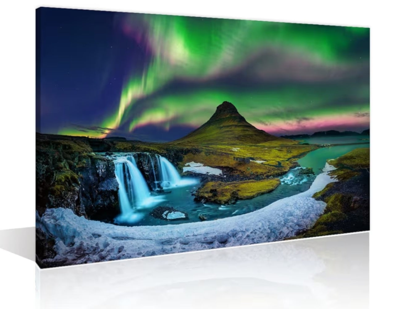 Tishiron Aurora Borealis Wall Art 1 Pieces Iceland Kirkjufell Mountains Wall Decoration