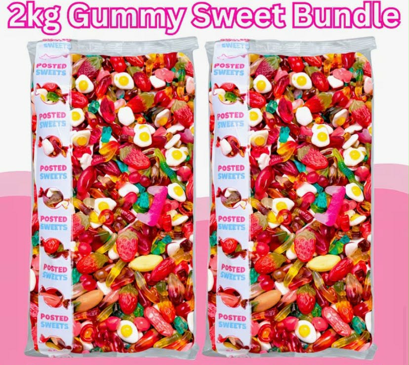 Posted Sweets 2kg Gummy Sweet Bundle – 2 Bags Assorted Gummy Pick n Mix Candy Bulk Chewy Sweets