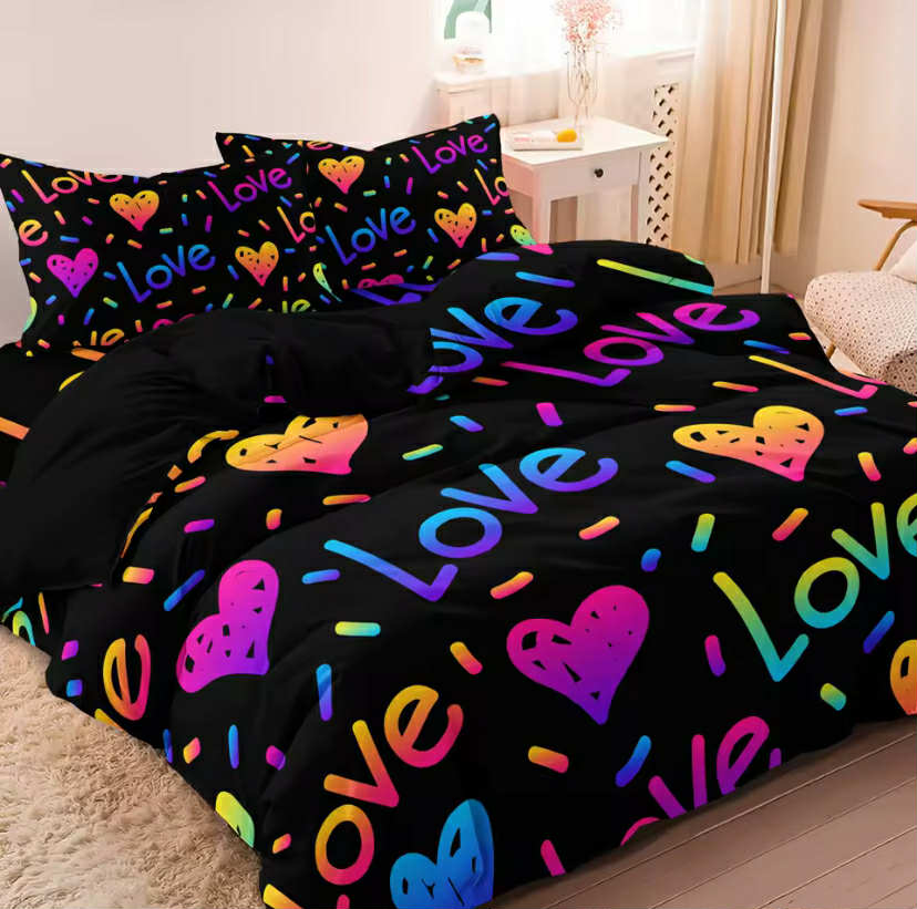 3pcs Set Valentine'S Day Colorful Love Digital Print Duvet Cover