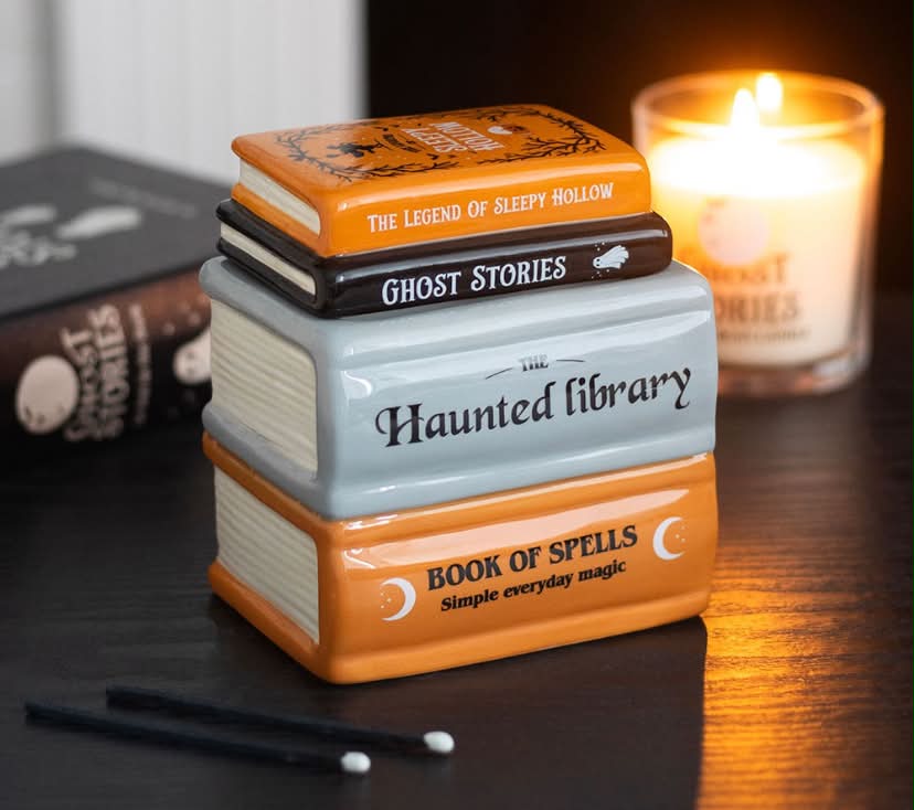 HAUNTED LIBRARY BOOK STACK OIL BURNER AND WAX WARMER