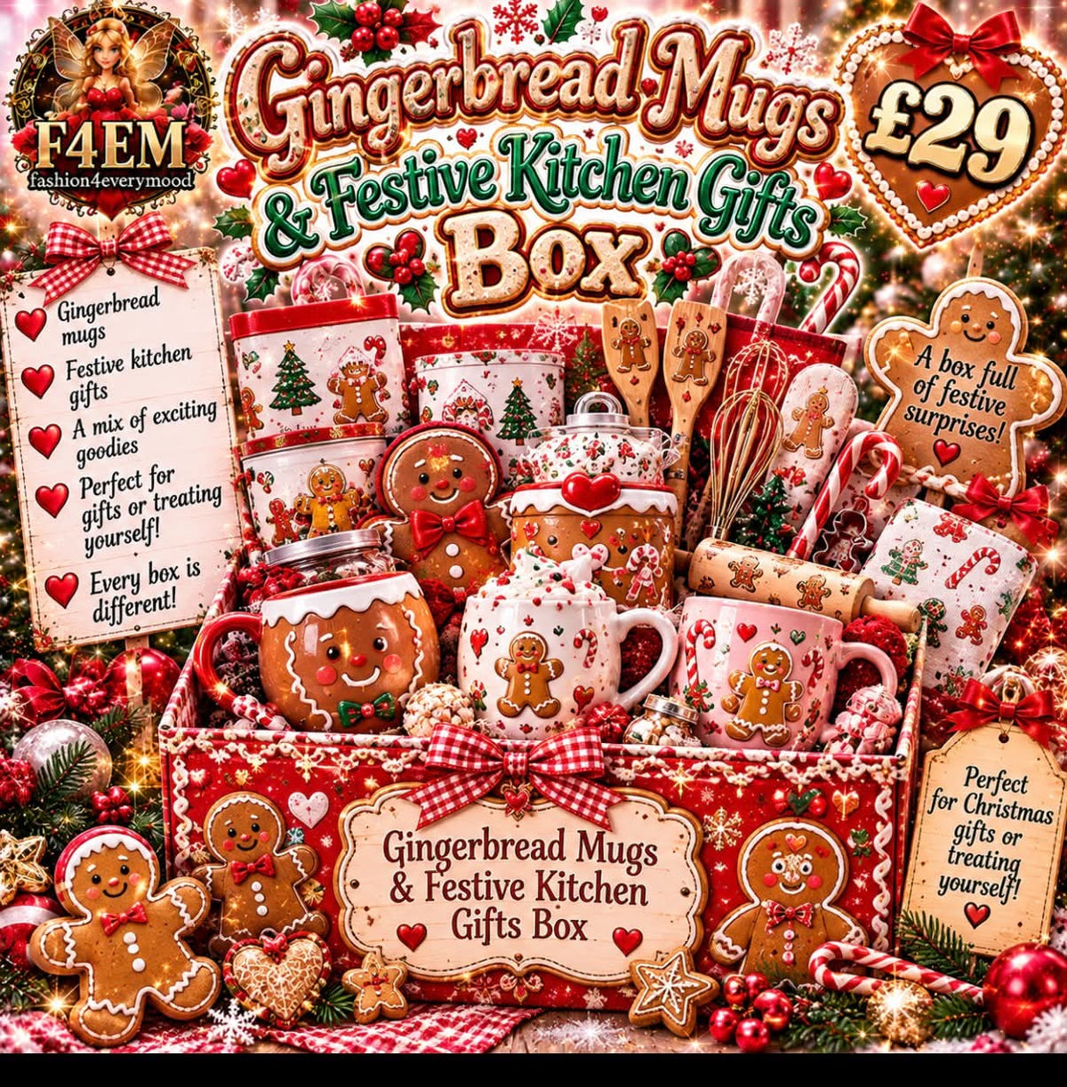 🍪 The Gingerbread Mugs & Festive Kitchen Gifts Box 🍪