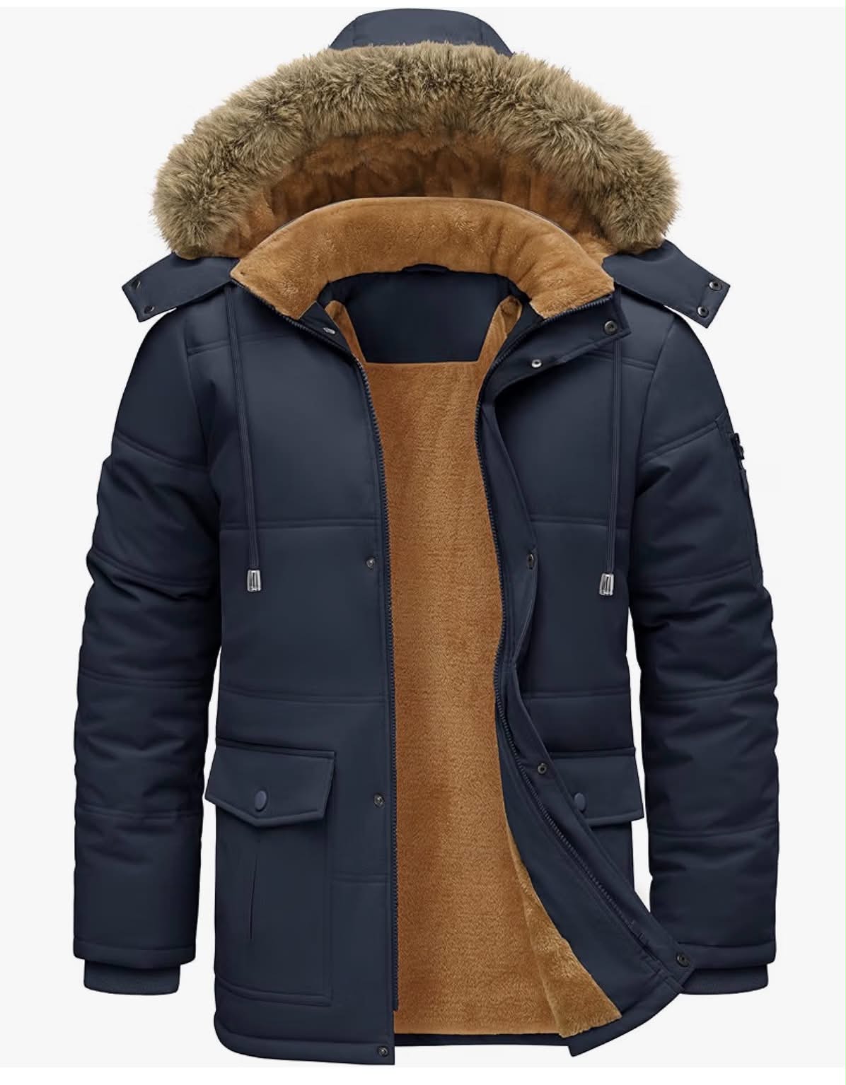 Men's Jackets Winter Warm Parka Fluff Lining Coats for Men with Detachable Hood and Pockets Thermal Padded Thick Fleeced Coat