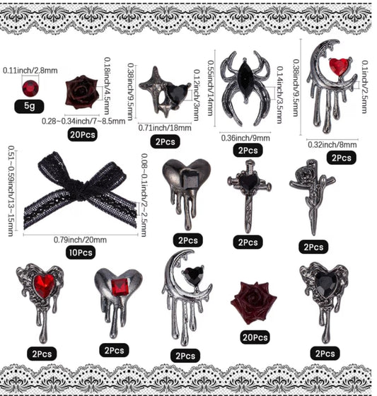 1 Box 70 Pcs Gothic Nail Charms