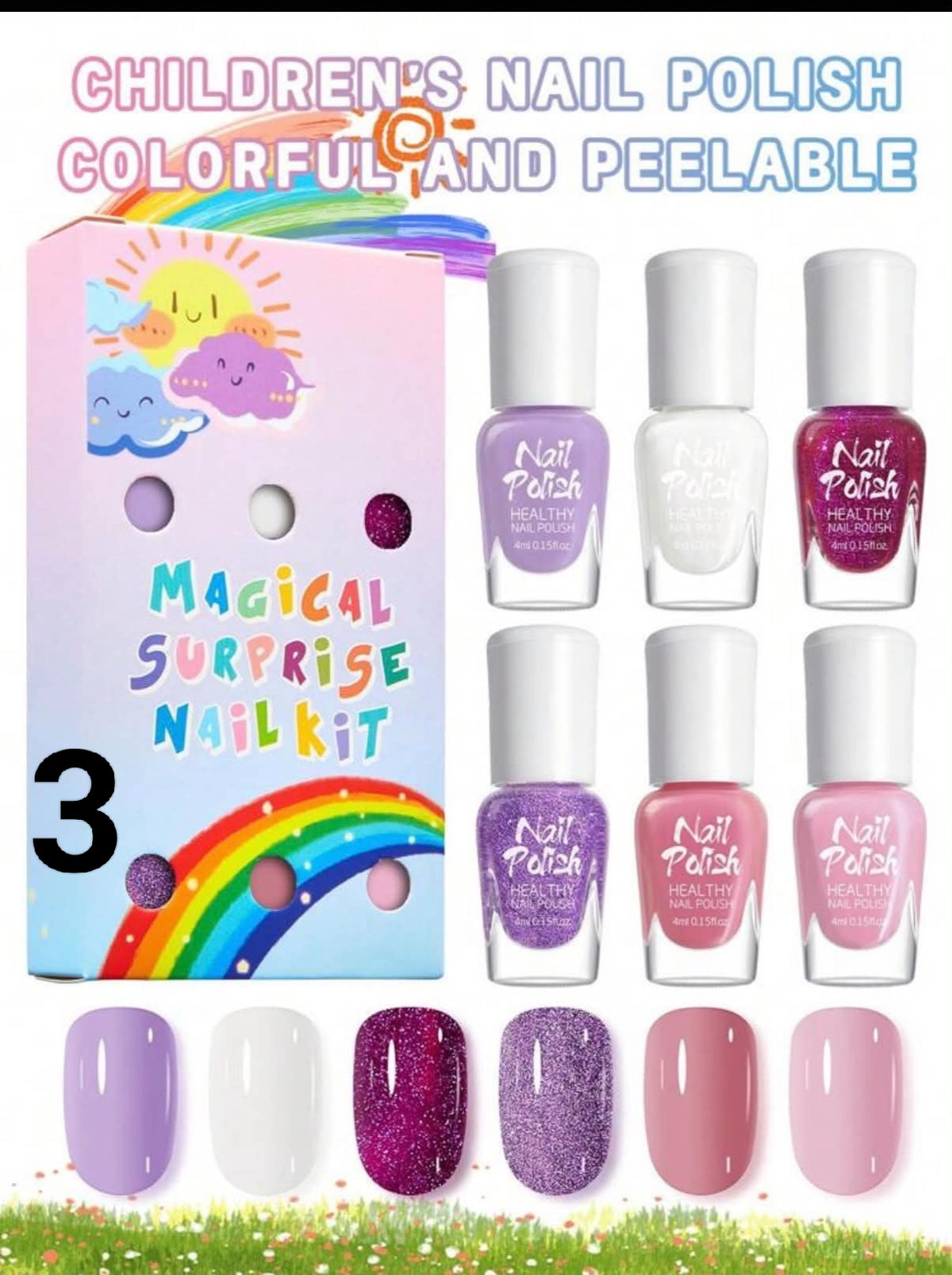 6 PCS/SET/4ML Children's Fun Nail Polish Set - Doodle Color Nail Art Water-Based Non-Baked Multi-Color Combination Sparkling Glitter Acrylic Nail Polish With High Gloss
