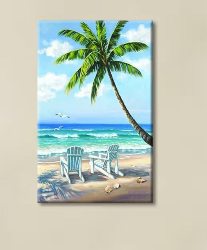 Ocean Coconut Trees on Sands Beach Seascape Scenery