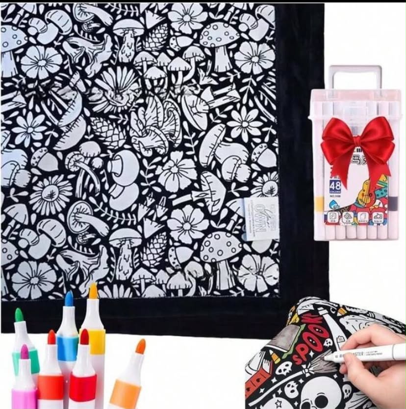 DIY Coloring Blanket With Markers - Color Your Own Blankets, Blanket Washable 1pcs
