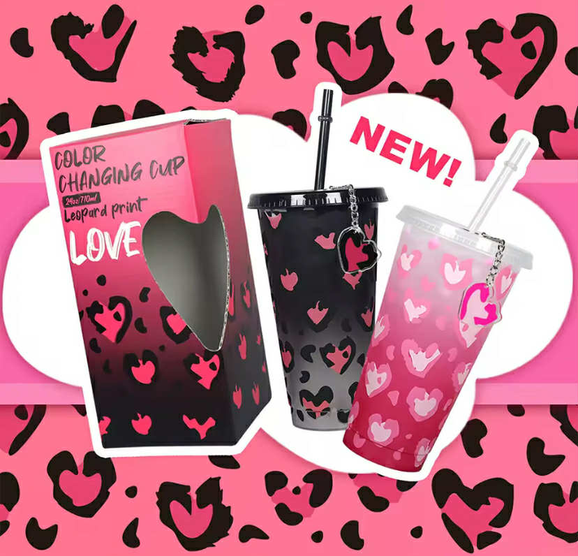 Lover Color Changing Straw Cup Heart Coffee Cup with Lid