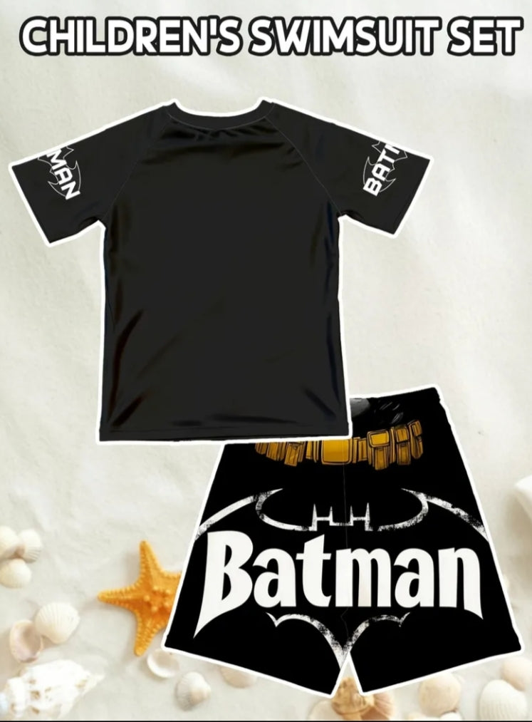 Kids' Swimsuit And Trunks Showcase an Adorable 'Batman' Design. It'S a Fast-Drying Swimwear