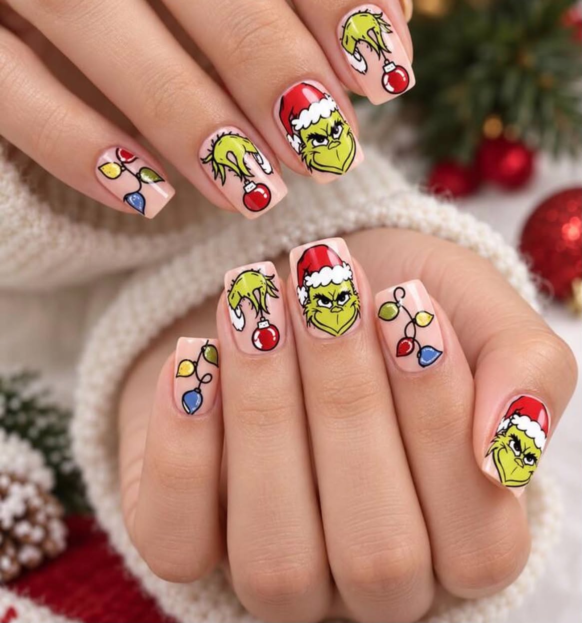 The Grinch 24pcs Christmas Nail Art Stickers, Green Face, Hand And Accessory Nail