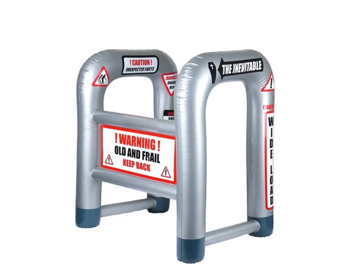 Inflatable Zimmer Frame with WARNING Stickers 88cm Large Blow-Up Walking Frame Joke