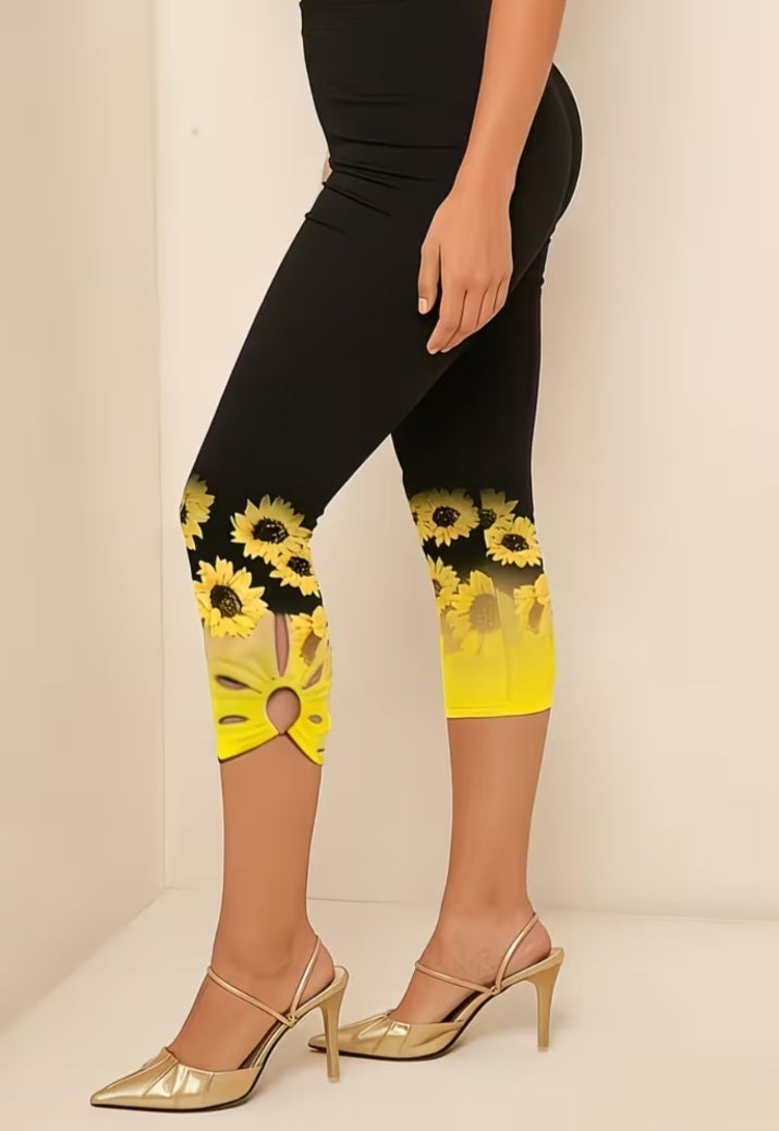 Plus Size Summer New Sunflower Print Hollow-Out Comfortable
