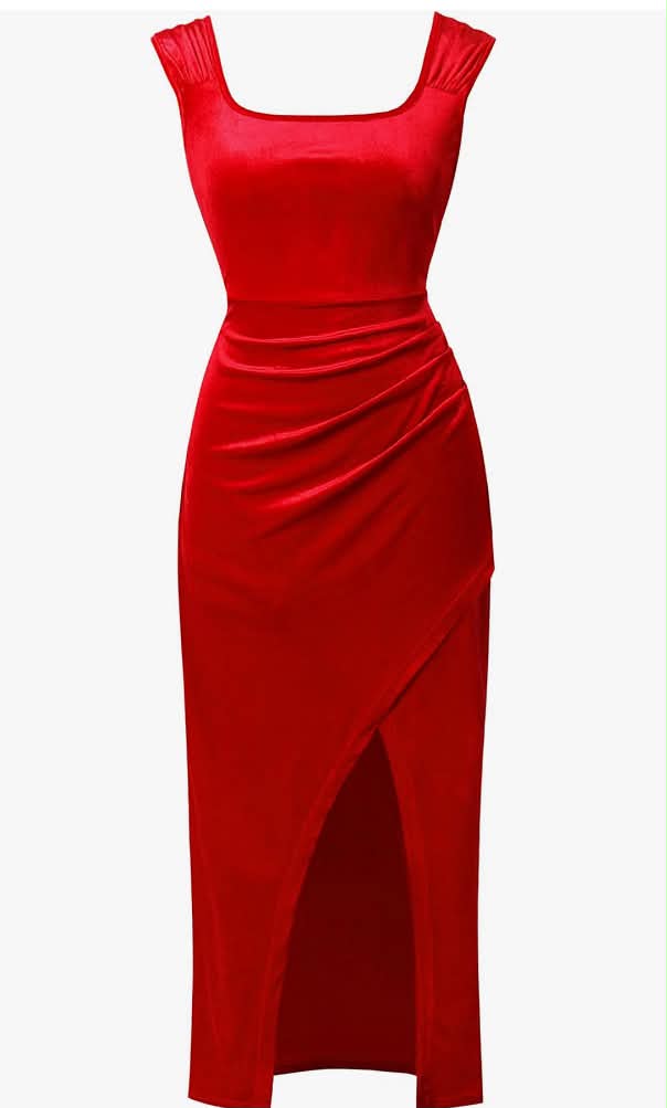 Women's Bow Tie Back High Slit Velvet Evening Gown