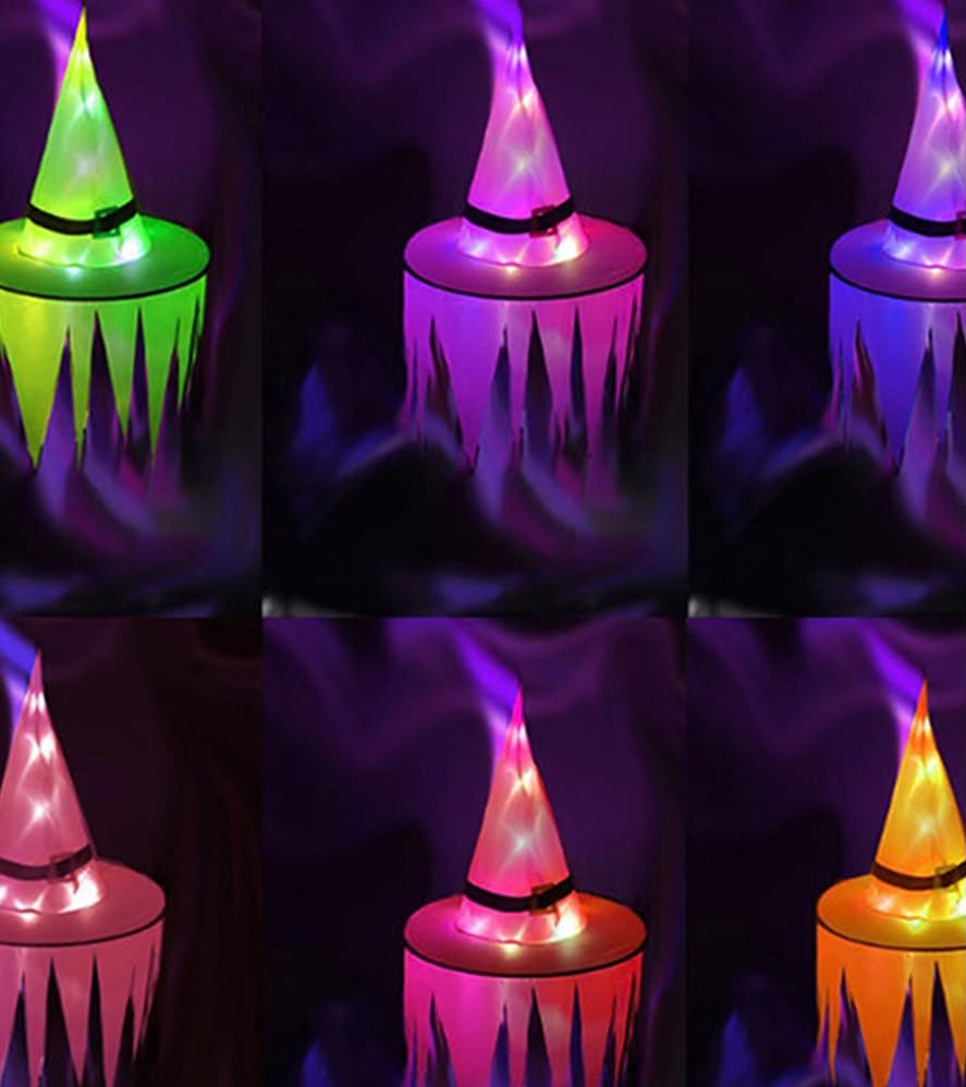 Set of 6 Halloween Light Up Witch Hats