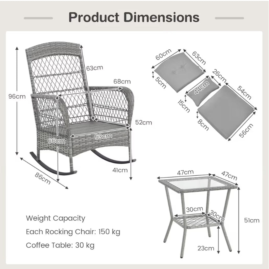 3 Pieces Patio Rattan Bistro Set