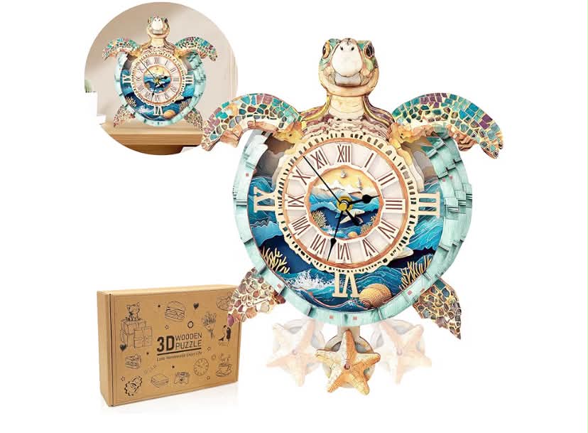 3d Puzzles for Adults-Turtle Clock with Functional Timepiece, 3d Wood Puzzle (10.3 * 12in),