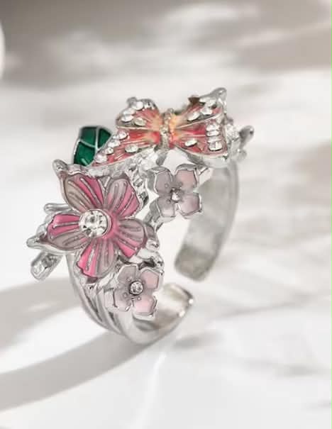Elegant Butterfly Flower Ring High-Quality Open Ring for Women,