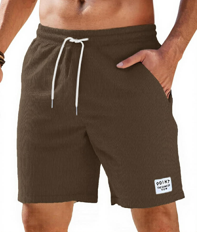 Men's Corduroy Shorts Drawstring Casual Elastic Waist Summer Beach Short
