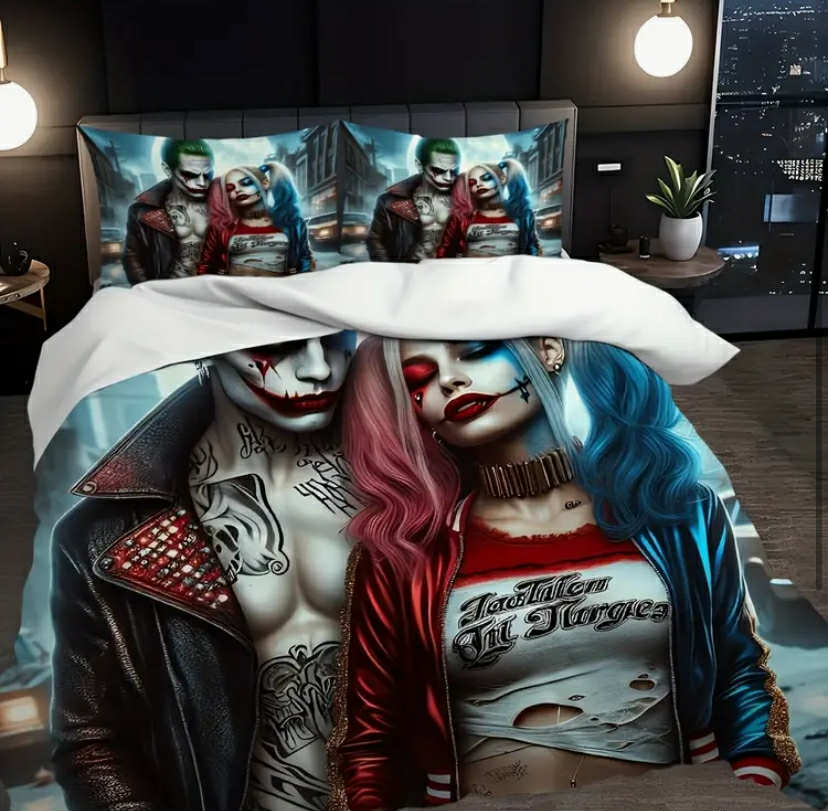 3pcs bedding Featuring Warner Bros. Joker Quinn Cartoon Prints