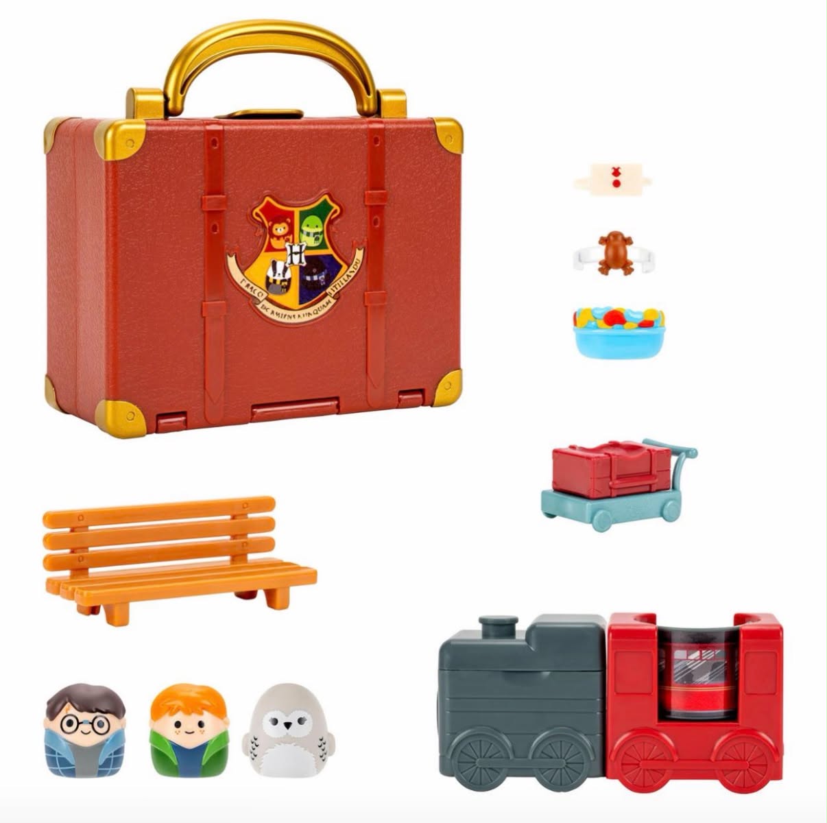 Squish-a-longs “Harry Potter” Hogwarts Express Playset - 3, 1-Inch, 3 Accessories and Hogwarts Trunk