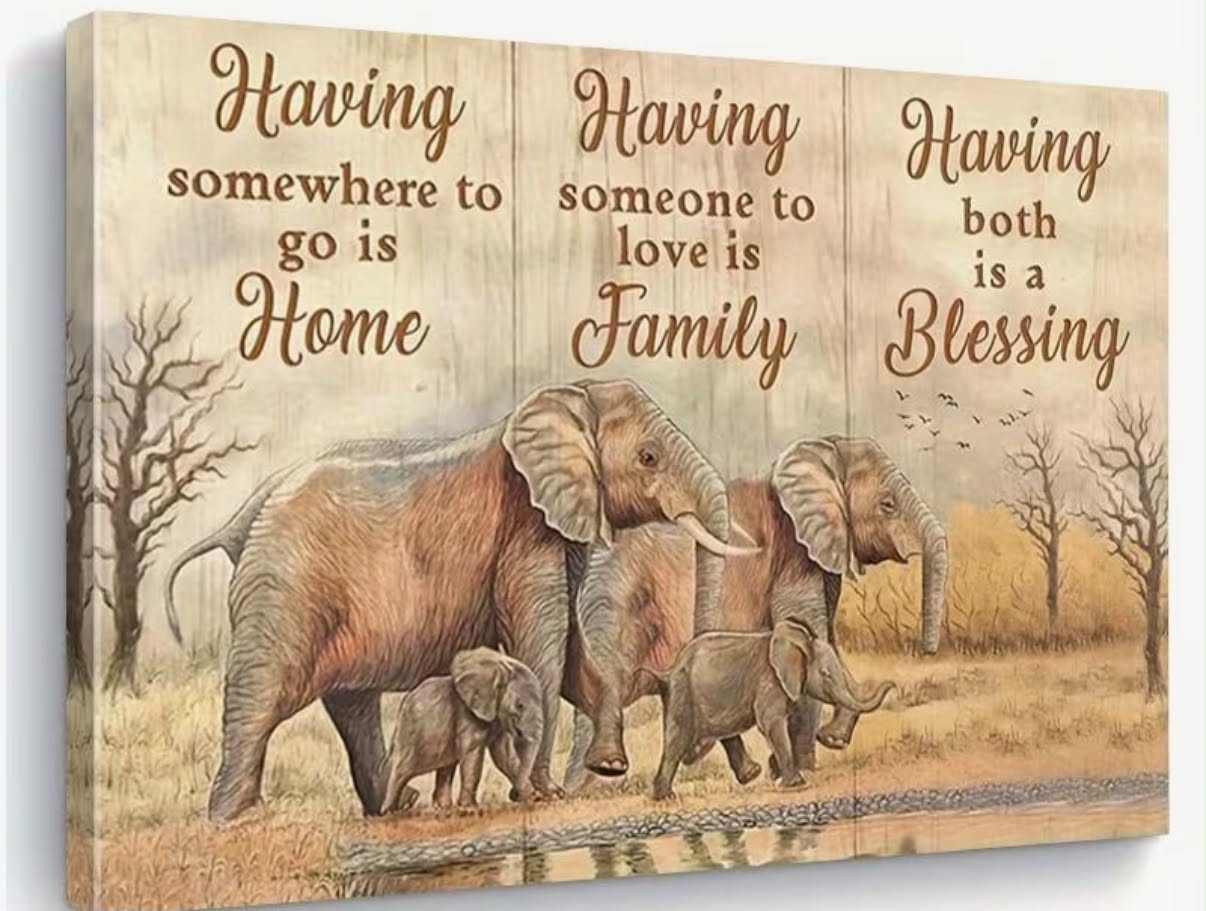 Elephant Family Love Canvas Wall Art - Instant Hanging and Use Wooden Decorative Paintings