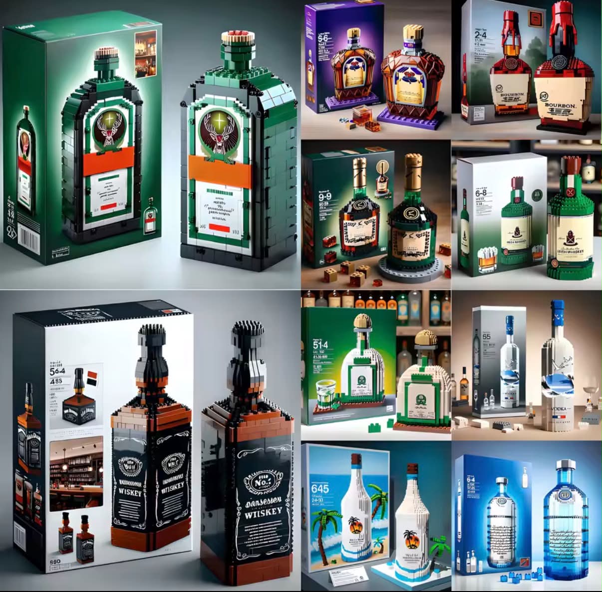 Creative Whiskey Bottle Building Blocks