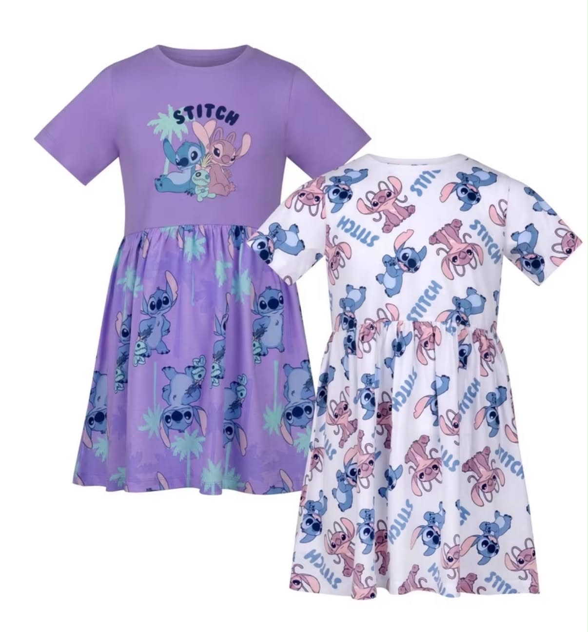 2 Pack Day Dresses, 100% Cotton, Casual Dress, Purple/White, Multicolor