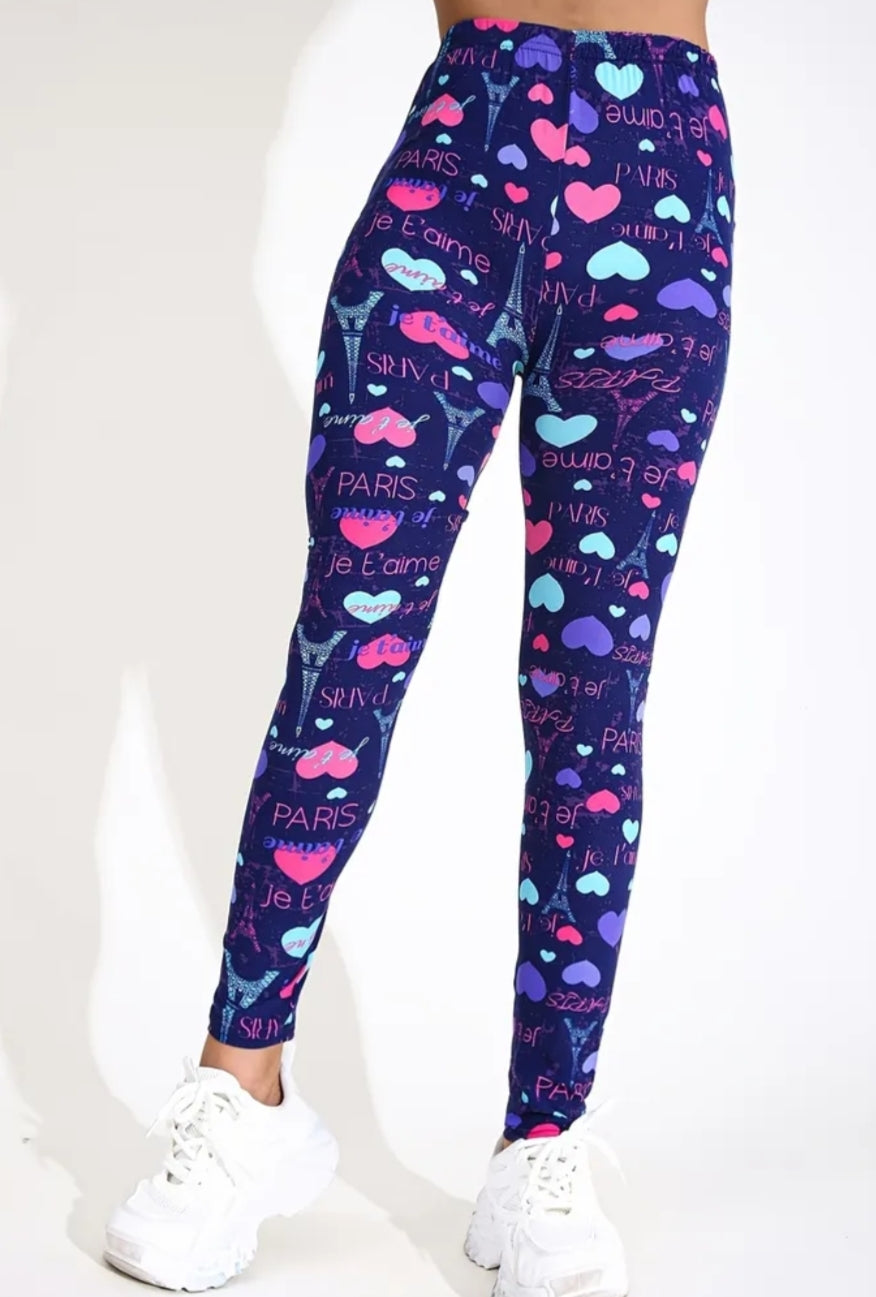 Fashionable Heart Print Tight-Fitting Leggings, Casual