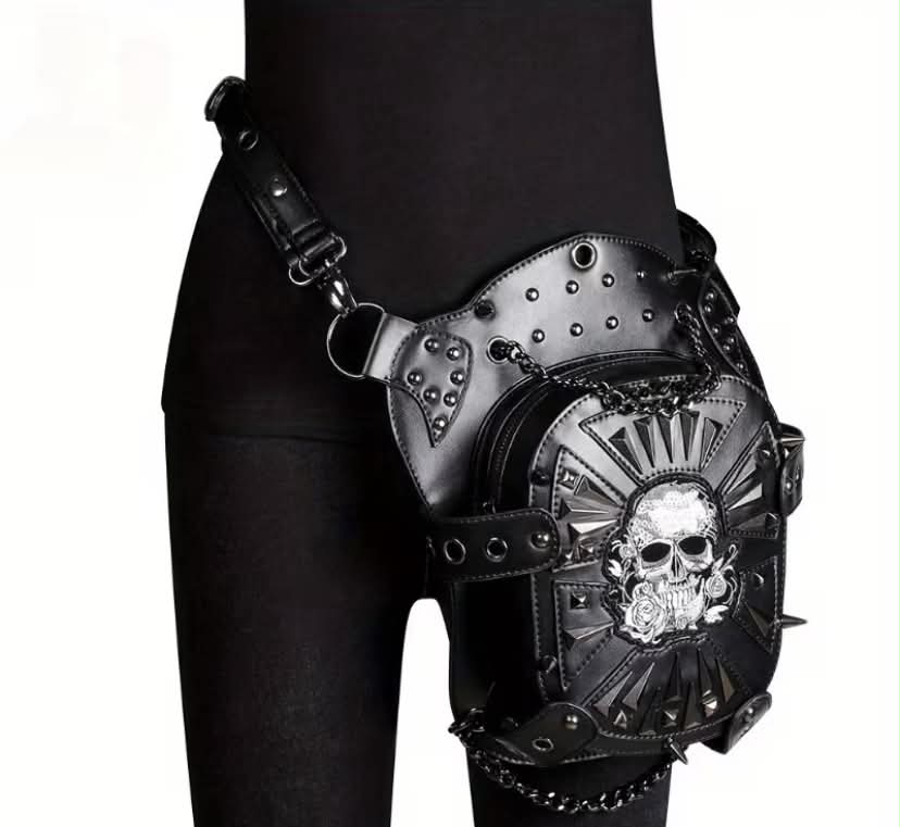 Punk Style Rivet Skull Outdoor Waist Bag Shoulder Bag for Women
