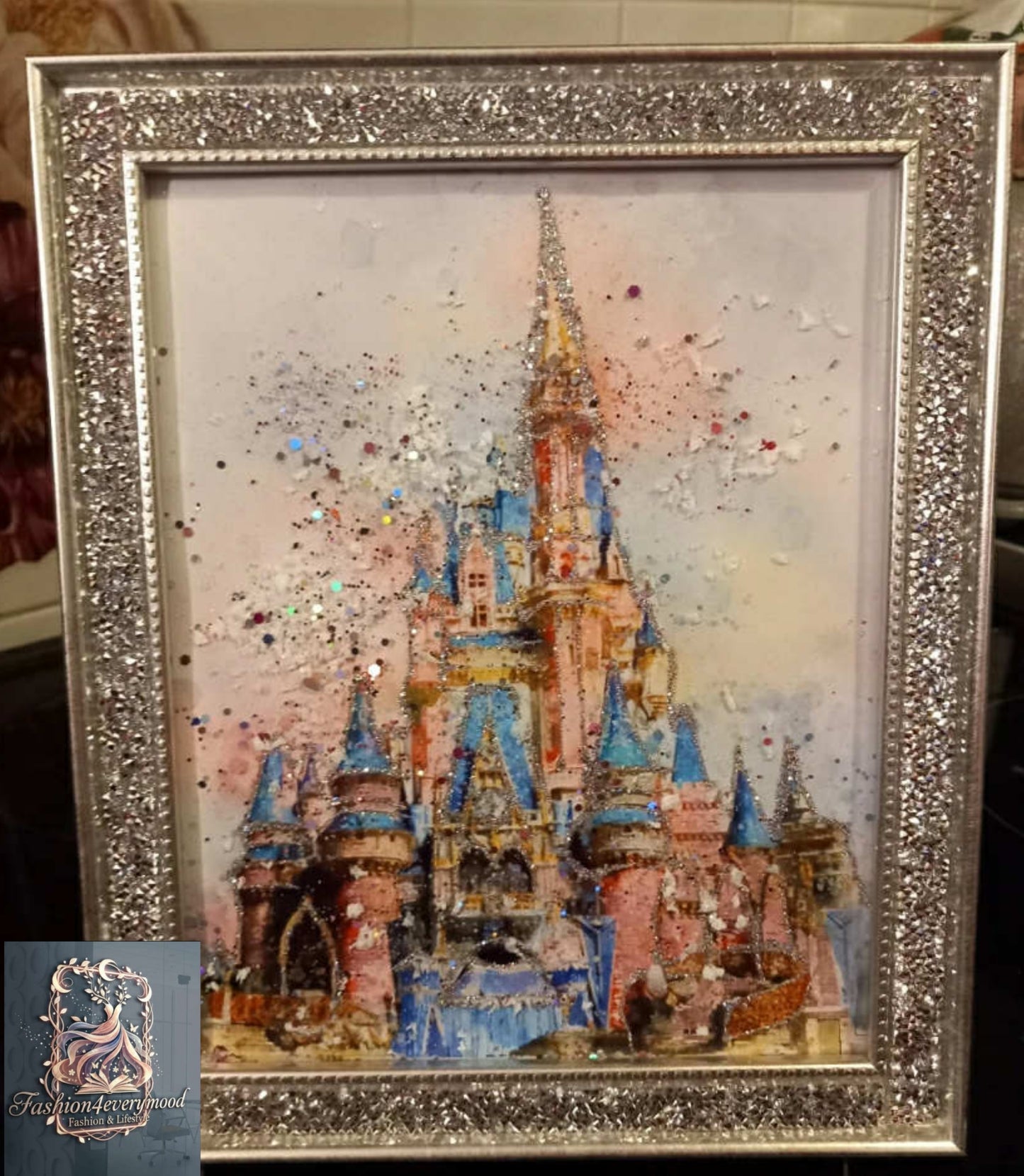 Disney Princess Crushed Diamond Castle Crystal Silver Frame print