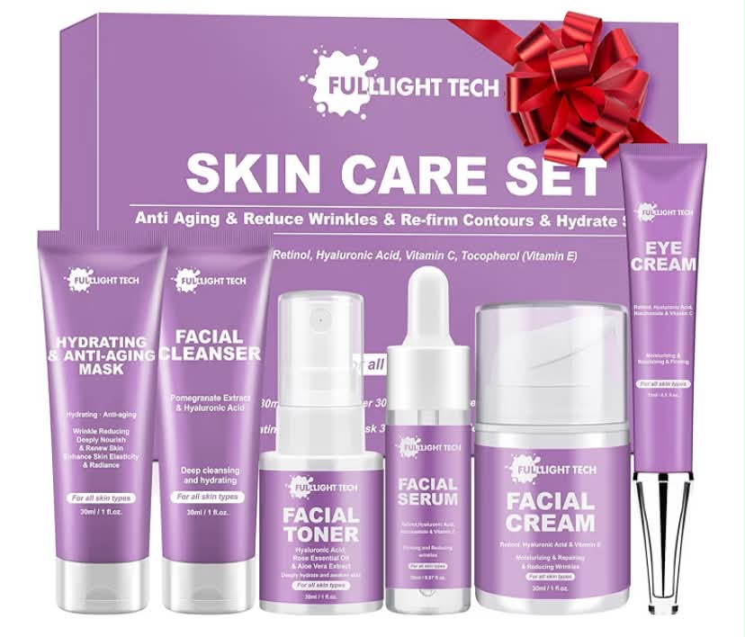 Gifts for Women,Anti Aging Skin Care Set,Reduce Wrinkles & Hydrate Skin,Skin Care Kit W/Facial Cleanser,Toner,Cream,Serum,Eye Cream Skincare Gift Set,
