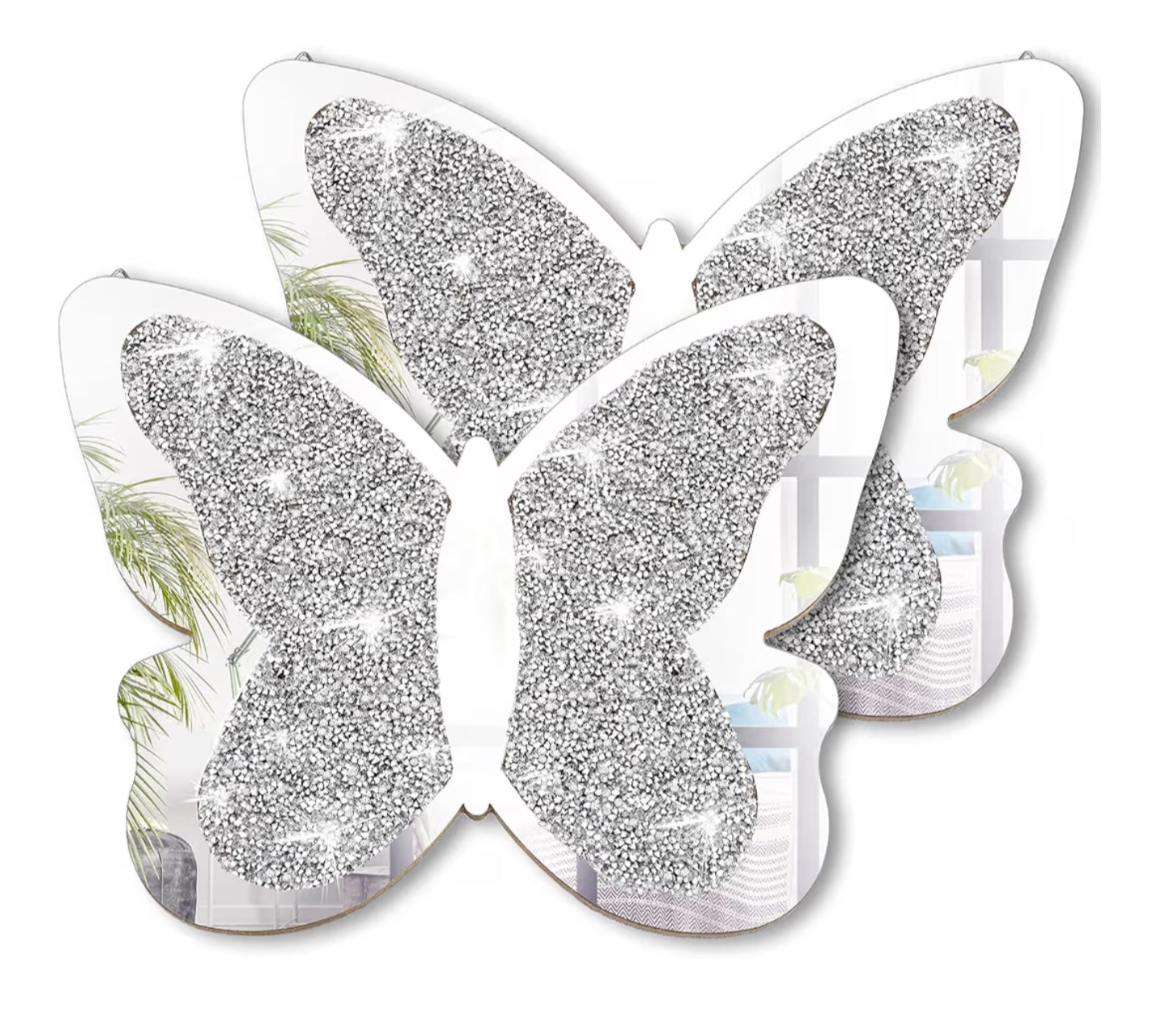 Vesici 2 Pieces Butterfly Shaped Mirror Crystal Crushed Diamond