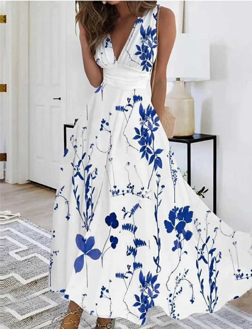 Summer V Neck Short Sleeve Holiday Beach Floral Loose Dress