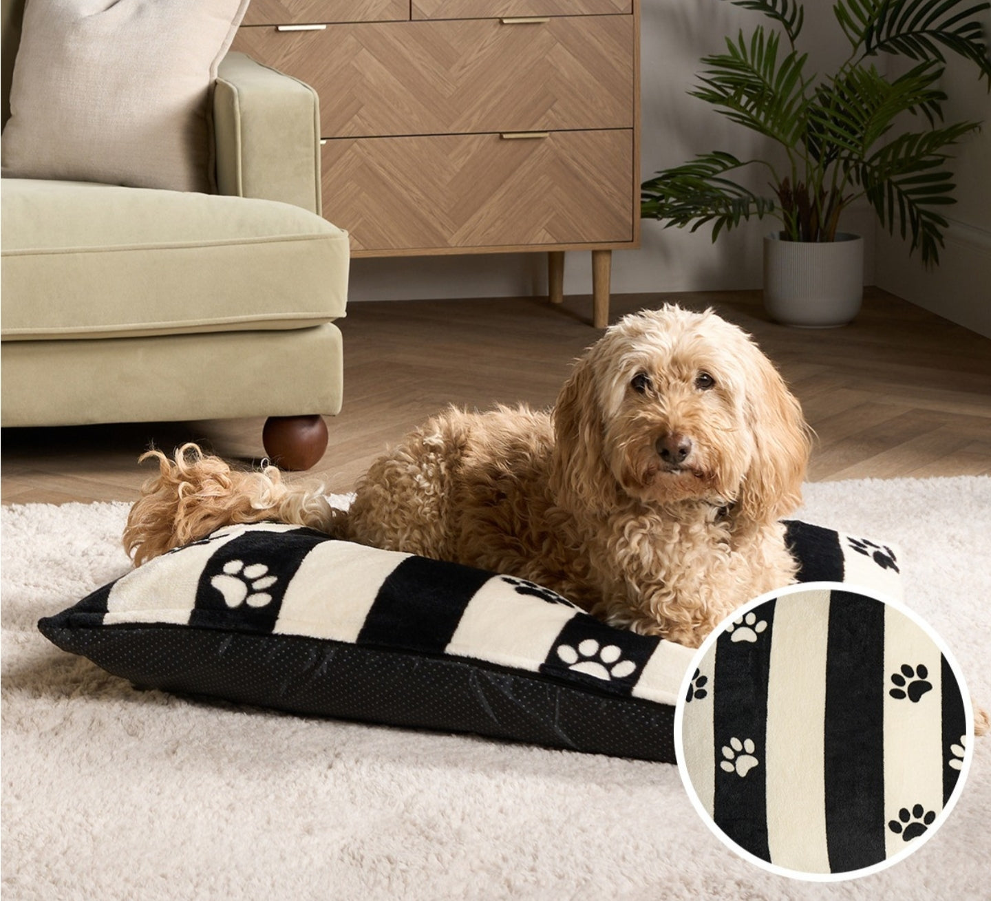 Candy Stripe Paw Print Pet Bed. Stripe Paw Print Pet Bed