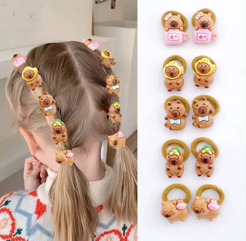 10 Pcs Cartoon Capybara Hair Ties for Children Girls Soft Resin Hair Accessories