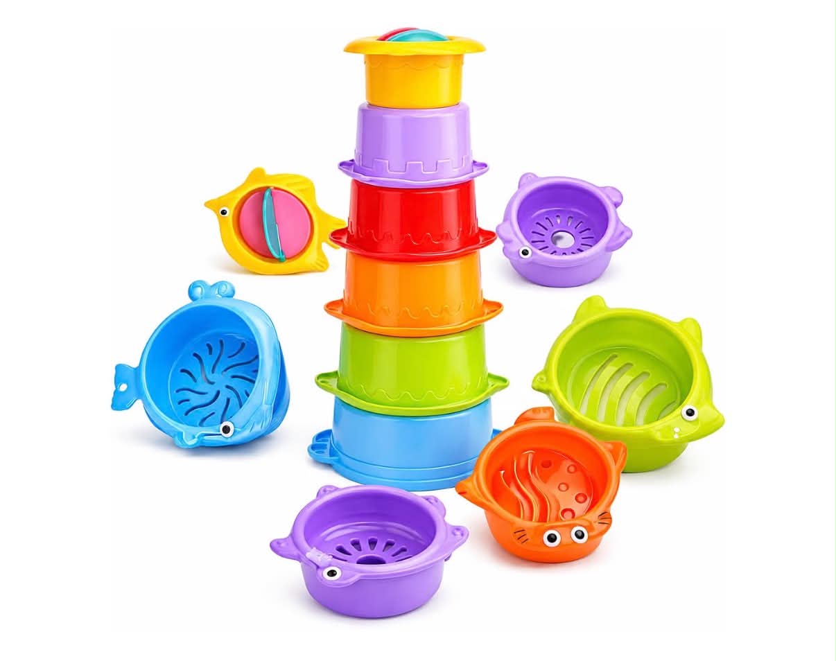 Set of 6 Baby Stacking Cups Plastic Cups Toddler Bath Toys Stack Cup Baby Toy Activity Nesting Cup (Multicolour Cups