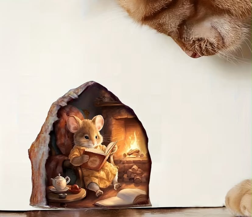 1 pc Reading Mouse Creative Wall Sticker, Ethylene Mouse Hole Decorative Stickers, 3D Effect Art Wall Sticker,