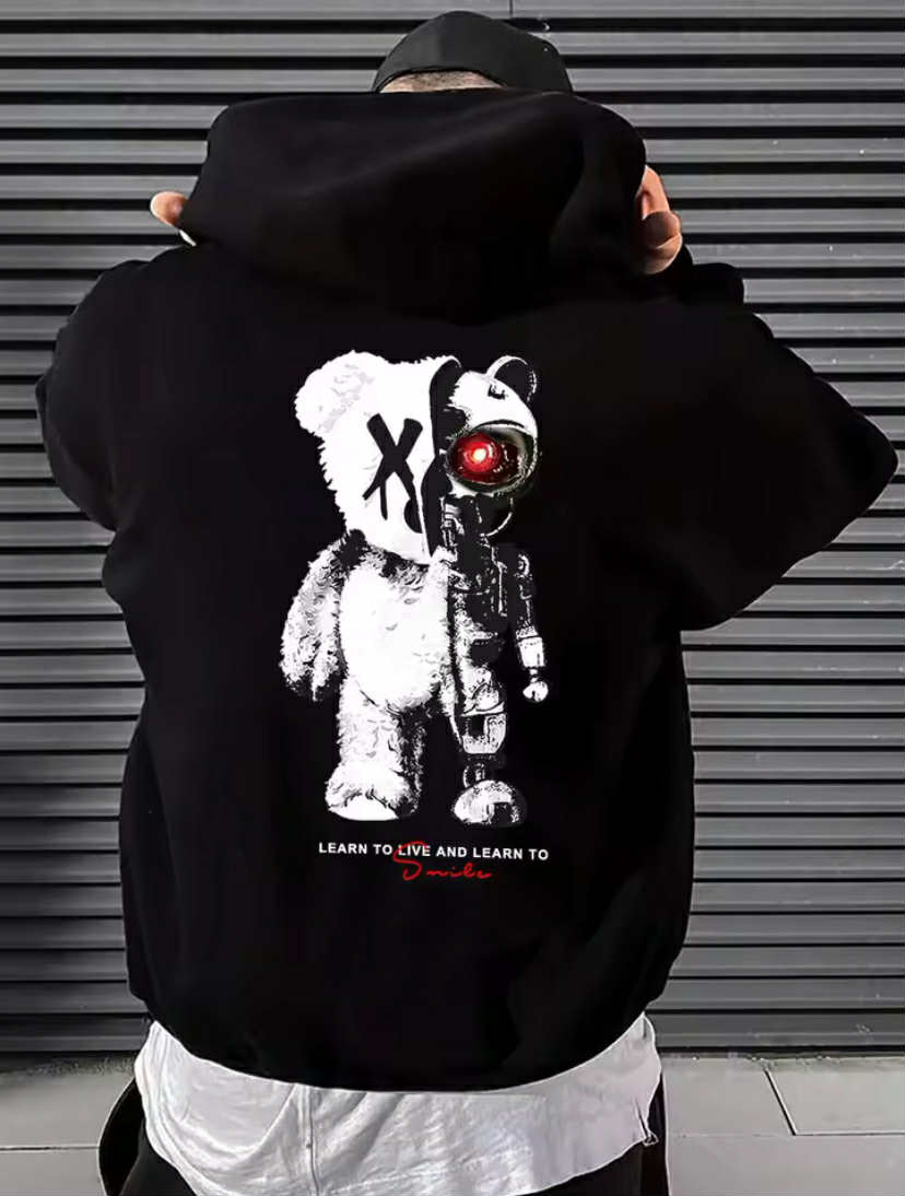 Cartoon Machine Bear Print Pullover