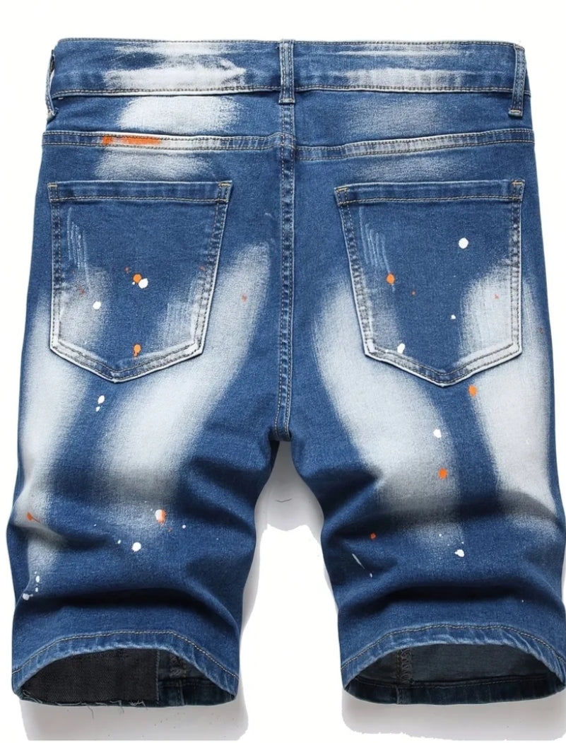 Summer Men'S High-Elastic Ripped Denim Shorts, Casual Fashion Knee-Length Street Ripped Hollowed-Out Everyday Shorts