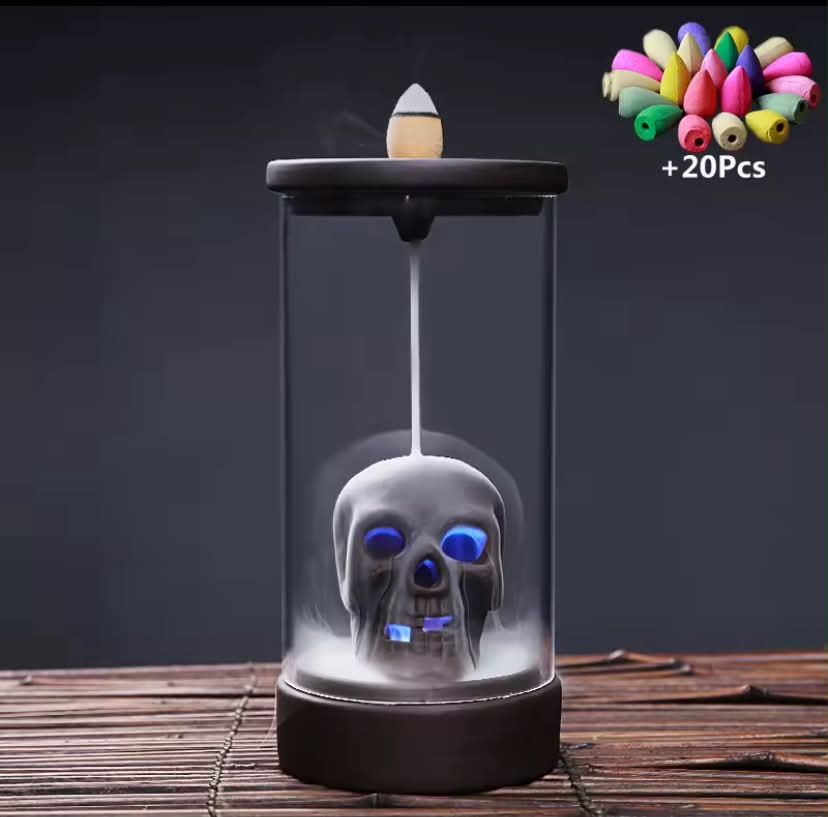 Ceramic Handicraft Windproof Waterfall Backflow Skull Incense Burner