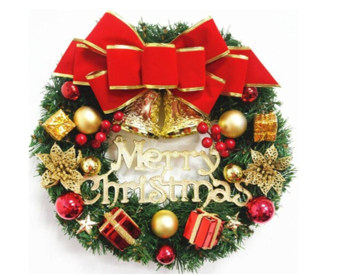 Merry Christmas Wreath Garland Xmas Front Door Wall Decoration Bell Ornament