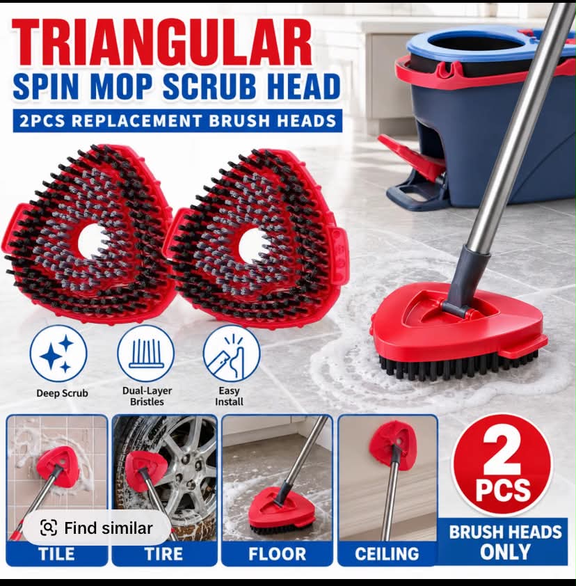 2 Pcs Spin Mop Scrub Brush Heads, Dual-layer construction, Triangle 360 Rotating Mop Head