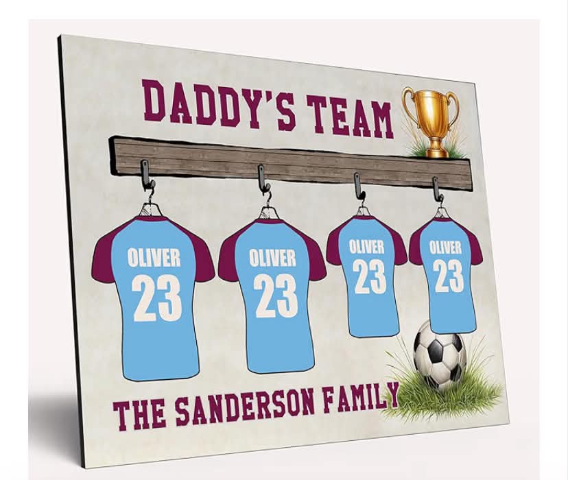 Personalised Dad Gift Football Shirts Choose Your Team Colours Father's Day Hanging Custom Names Family Kids Wooden Plaque