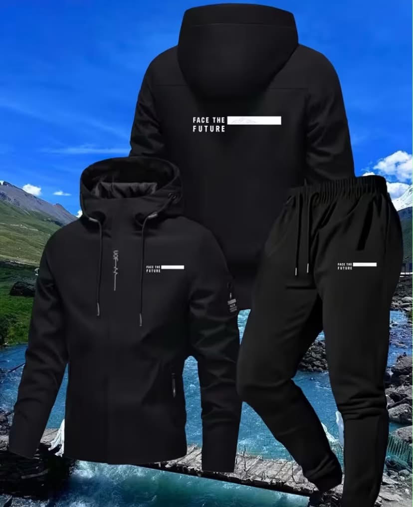 Men'S Outdoor Hiking Jacket And Pants Set Breathable, Durable, Softshell with Hood, Non-Stretch Fabric, Featuring Zipper Details