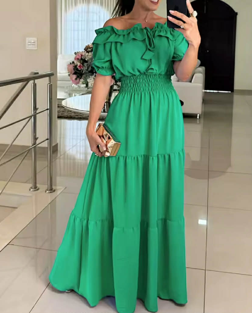 Women's Off Shoulder Ruffled Bubble Sleeve