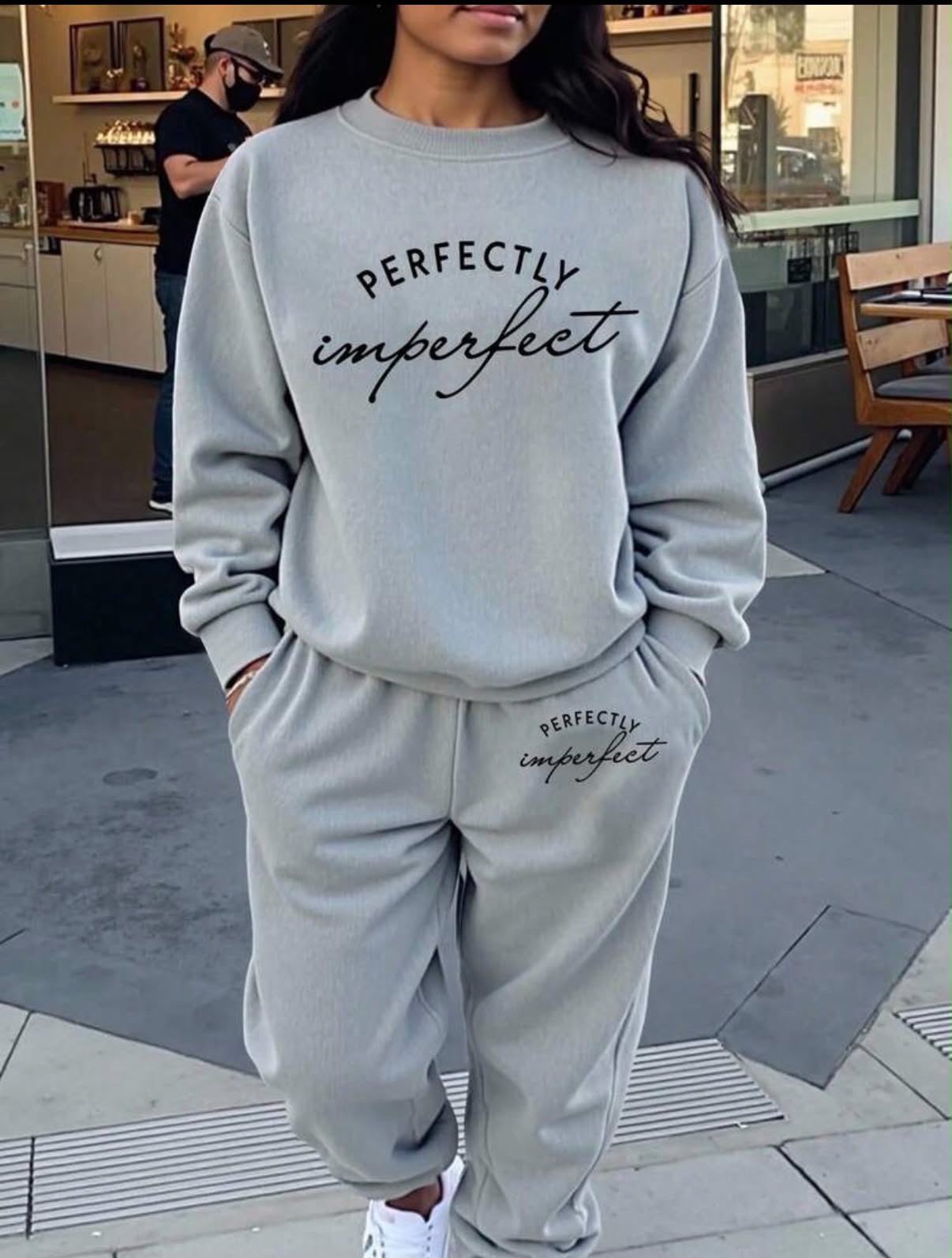 Plus Size Women's Sweatshirt And Jogging Set,Black Autumn Casual Everyday Thermal Lined Crew Neck Graphic Print Machine Washable Fall Winter Outfit